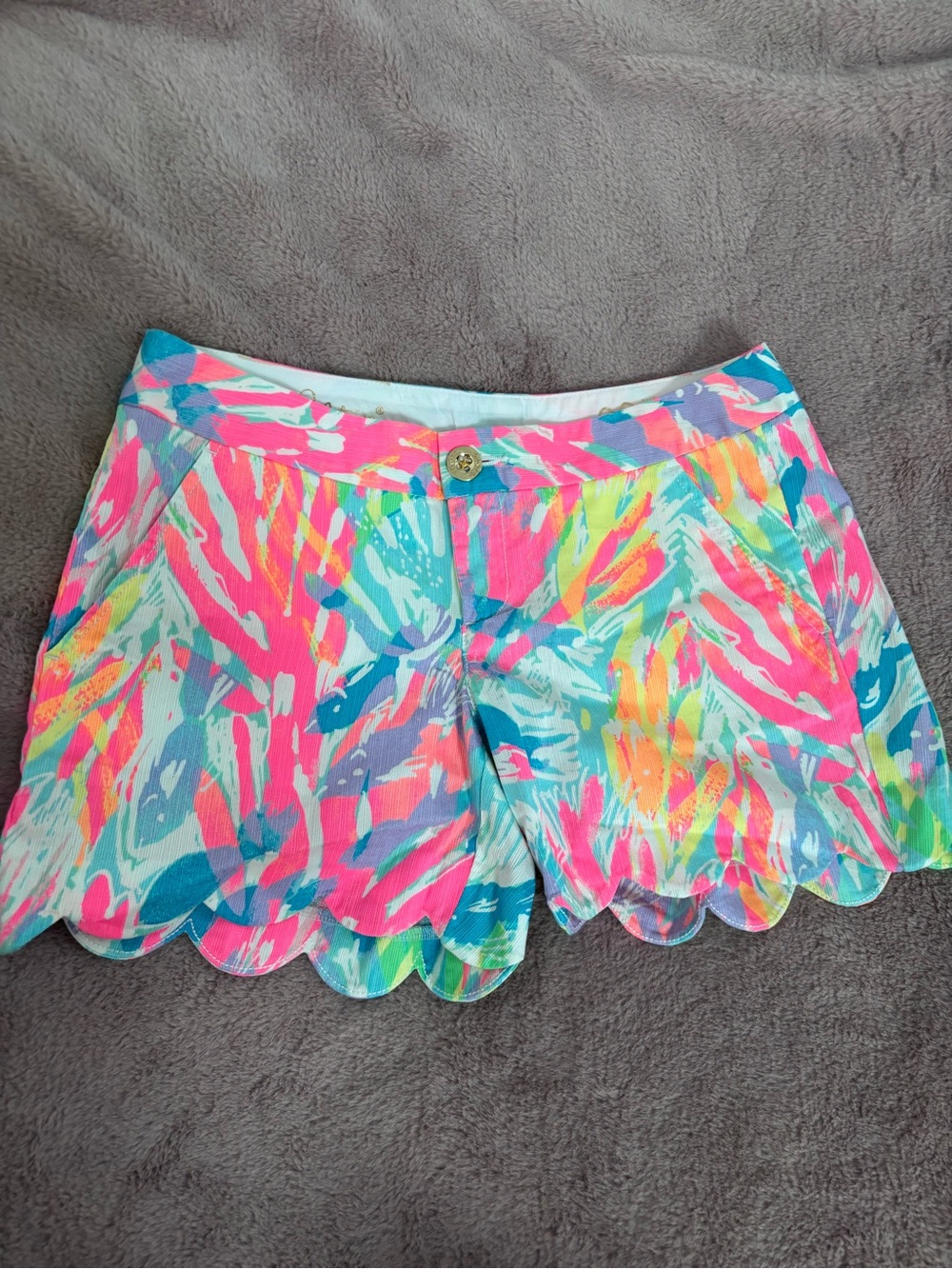 Lilly Pulitzer Neon Multicolor Scallop-Hem Shorts